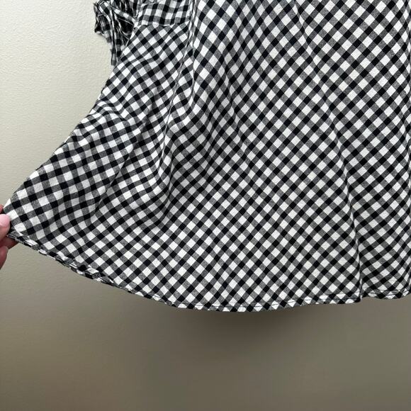 LOFT Blouse Top Plaid Gingham Check Boho Bell Sleeves Black White L Cottage Core - Picture 4 of 11